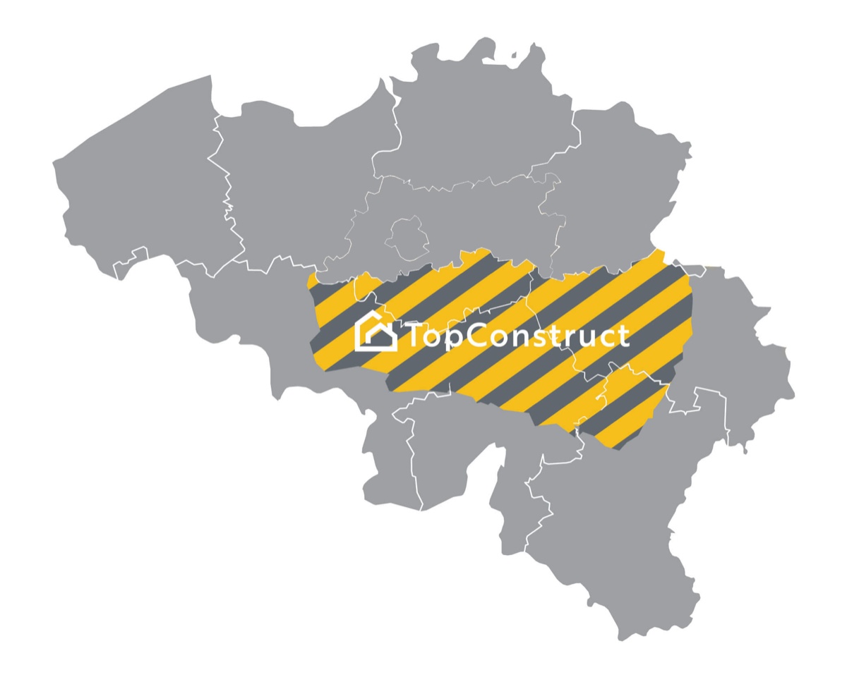 Carte de Belgique : la zone d'intervention de TopConstruct couvre la Wallonie