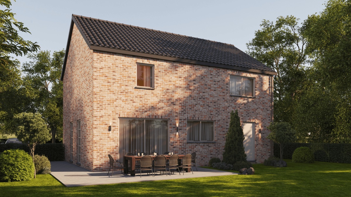 Modèle TC10, façade arrière et terrasse vues depuis le jardin